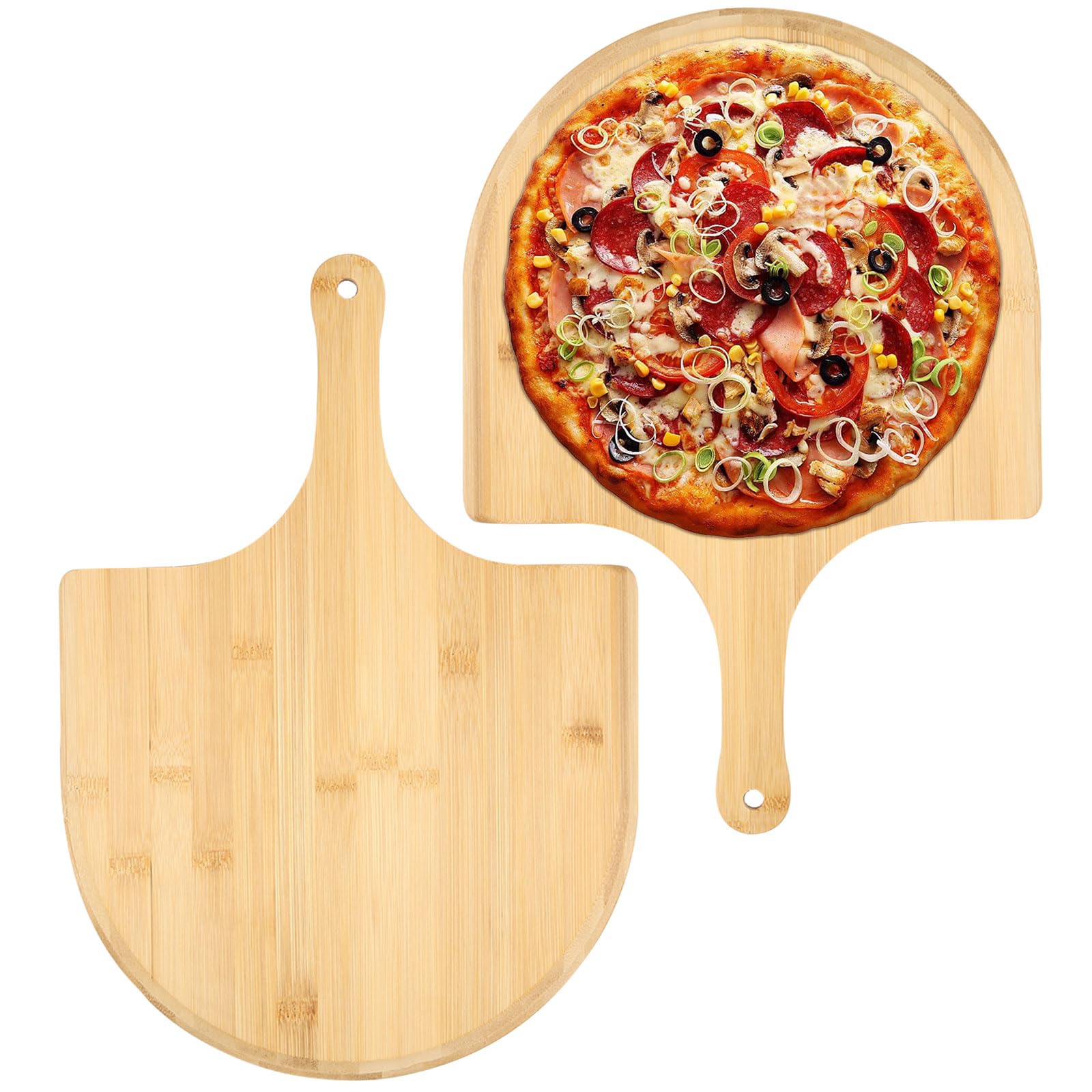 2 Pack Pizza Peel 11 Inch, Natural Bamboo Pizza Spatula Wooden Pizza Spatula Paddle Board for Home Pizza Cutting，Cheese, Bread,Fruit,Vegetable Oragaznie (2)