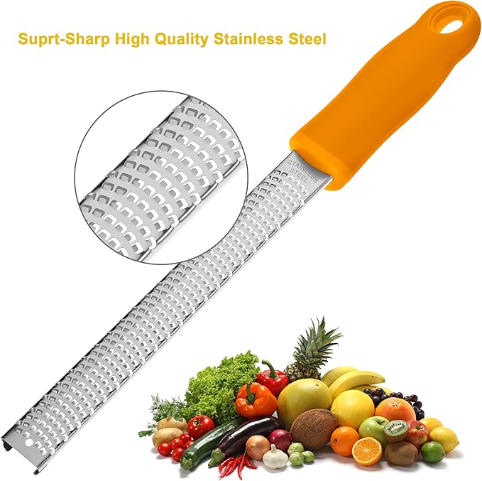 8-Inch Lemon Zester & Cheese Grater, 18/8 Stainless Steel, Orange