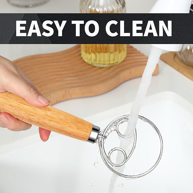 Agttete Danish Dough Whisk Stainless Steel Wood Handle for Sourdough Bread
