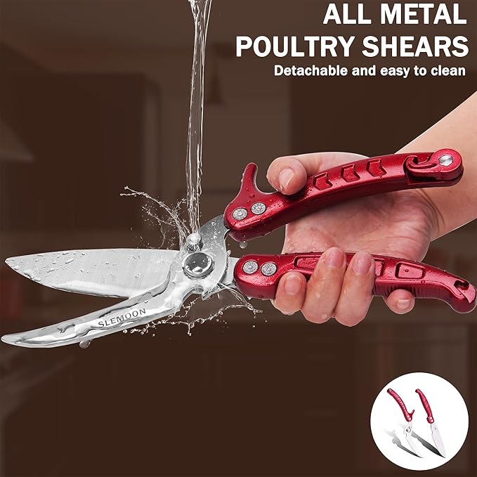 SLEMOON Heavy Duty Kitchen Shears,Poultry Shears with Safety Lock,Burgundy