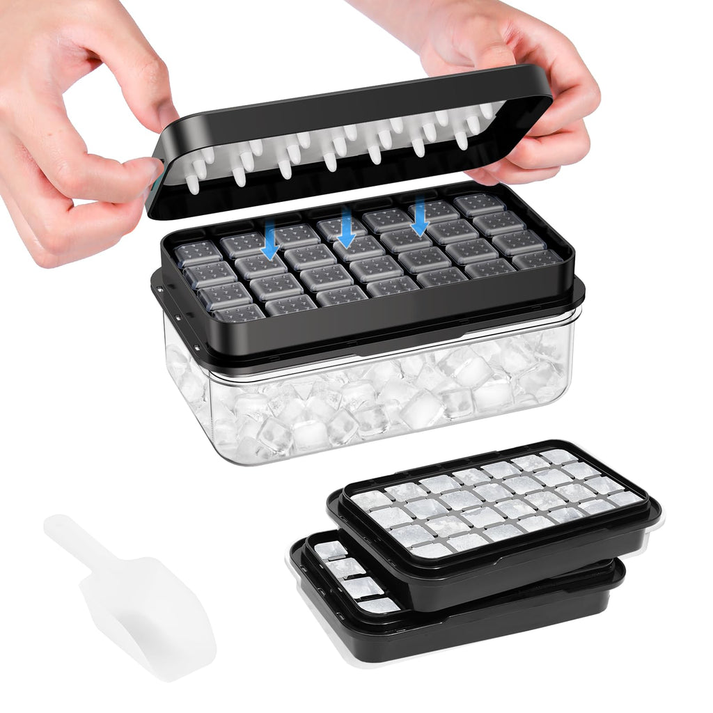 PHINOX Ice Cube Tray with Lid and Bin, Easy Release 56 Cubes for Freezer
