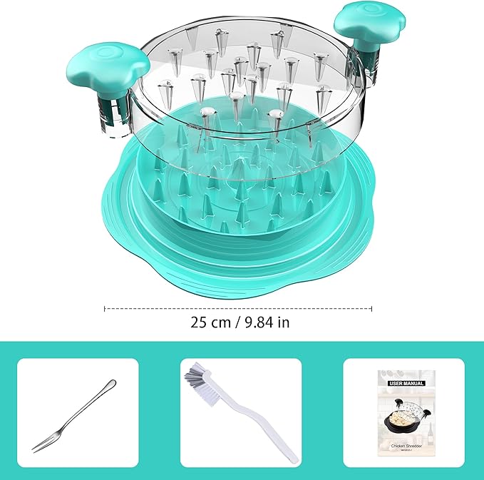 Chicken Shredder Tool Twist Large Meat Shredder with Brush&Fork, Mint Green