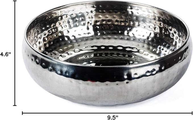 Colleta Home Salad Bowl and Serving Utensils - Hammered Detailing - Stainless Steel Mixing Bowls with Lids- Luxurious Serving Bowls (12" Hammered Salad Bowl)