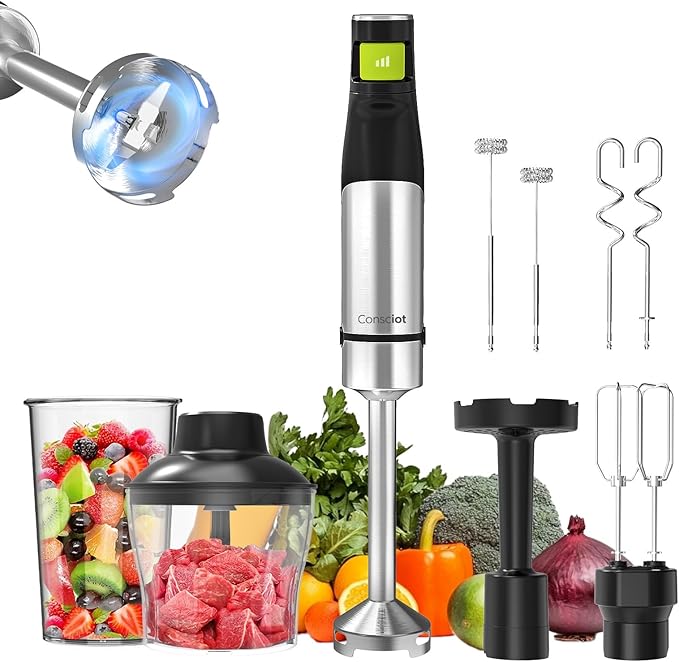 Consciot 7-in-1 Immersion Blender Handheld Max 1100W, Trigger Speed Control