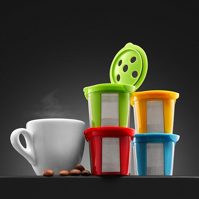 4 Reusable K Cups for Keurig K Supreme, K Supreme Plus, K Slim with Multistream Technology, K-Brew Chill, K-Duo Hot & Iced (Gen 2) – 4 Colors Refillable Kcups Coffee Filters for Keurig Coffee Makers