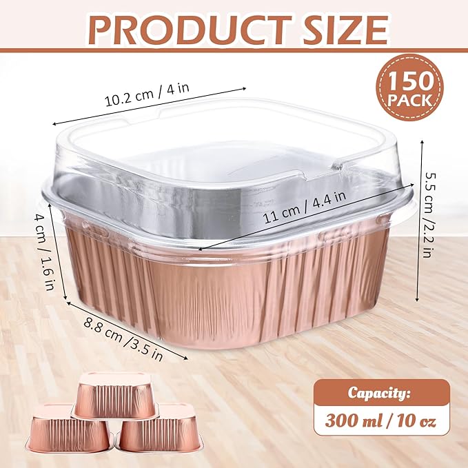 Aoriher 150 Pcs 10 oz Mini Cake Pans with Lids Champagne