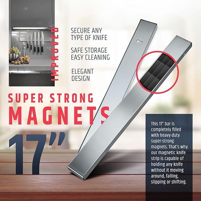HMmagnets Premium 17 Inch Stainless Steel Magnetic Knife Holder For Wall