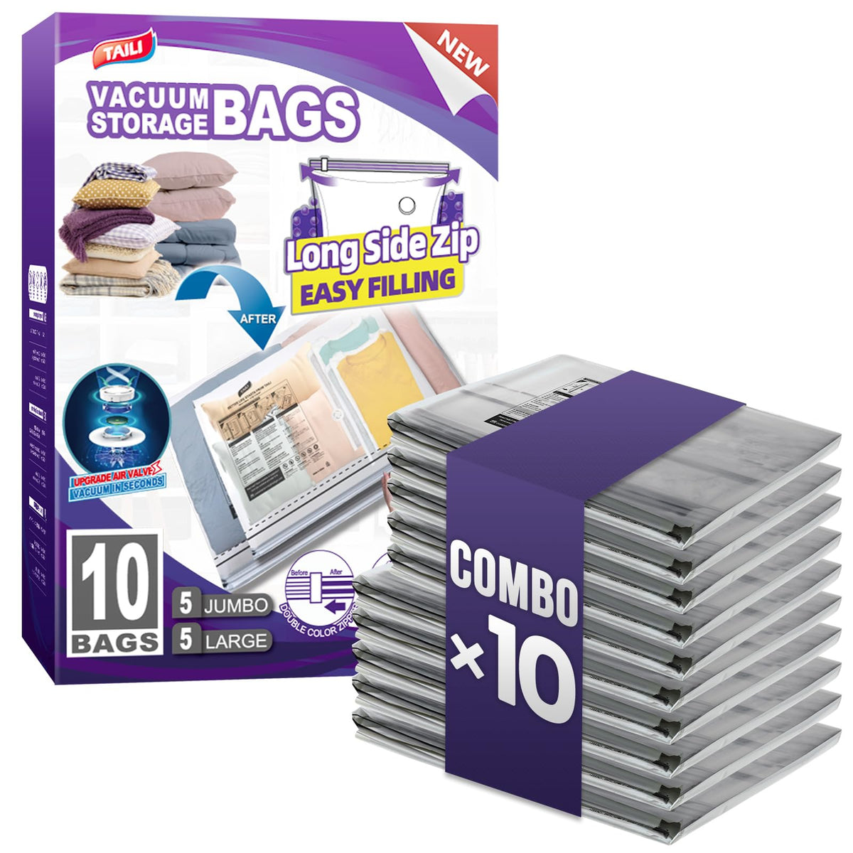 TAILI 4 Pack Vacuum Storage Bags, Jumbo LONG SIDE ZIP(39x28 inch), Clear