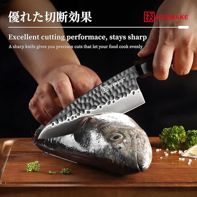 KEEMAKE Deba Knife 6 inch, Double Bevel Japanese 440C Stainless Steel