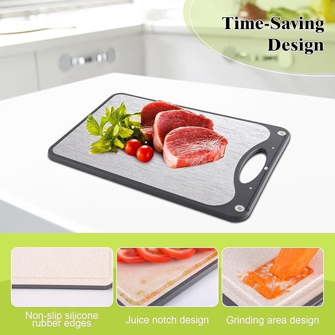 JFDHGOI Titanium Cutting Board,Double Sided Chopping Board,Food Grade Titanium And Wheat Straw PP, Large Size 15”×10” And Easy To Clean,Dark Gray