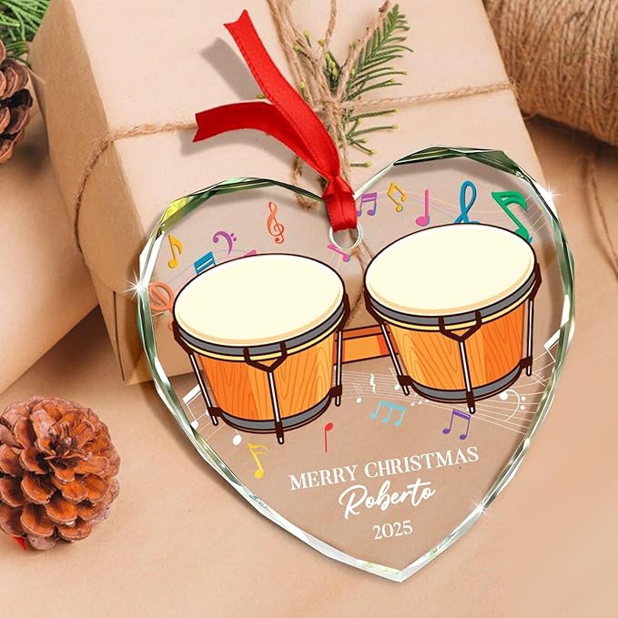 Awesome Bongo Drum Glass Christmas Tree Ornament, Custom Text Year & Name Bongo Drum Lover Xmas Ornaments Gift for Friends Besties Coworker, Personalized Ornament for Birthday Graduation Anniversary