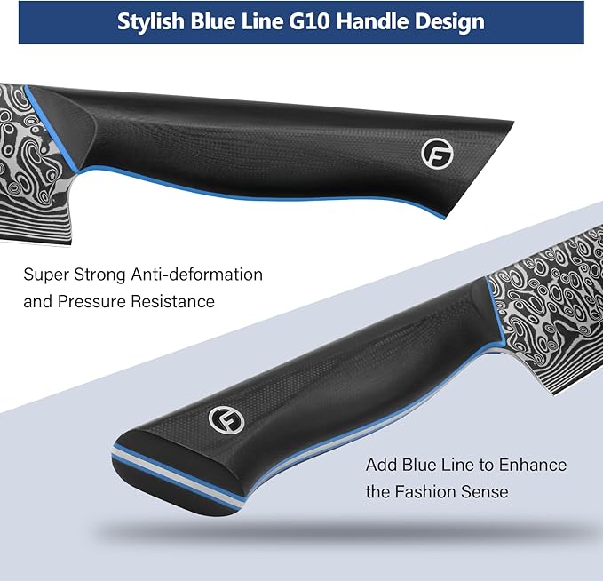 3 Piece Kitchen Knife Set, 67-Layer Damascus Steel, Ergonomic G10 Handle