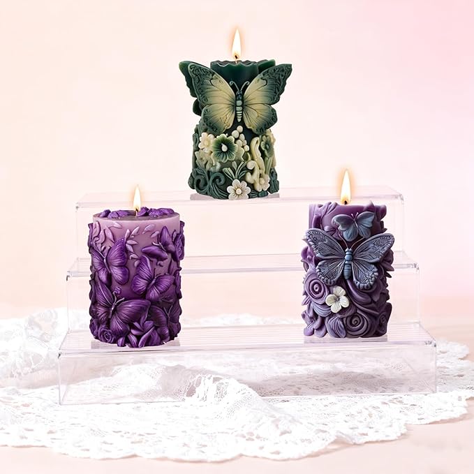 LEDNICA Flower Silicone Candle Molds, 3D Butterfly Silicone Molds for Soap Wax Resin Casting, DIY Floral Art Craft for Home Wedding Decor Gifts (White1)