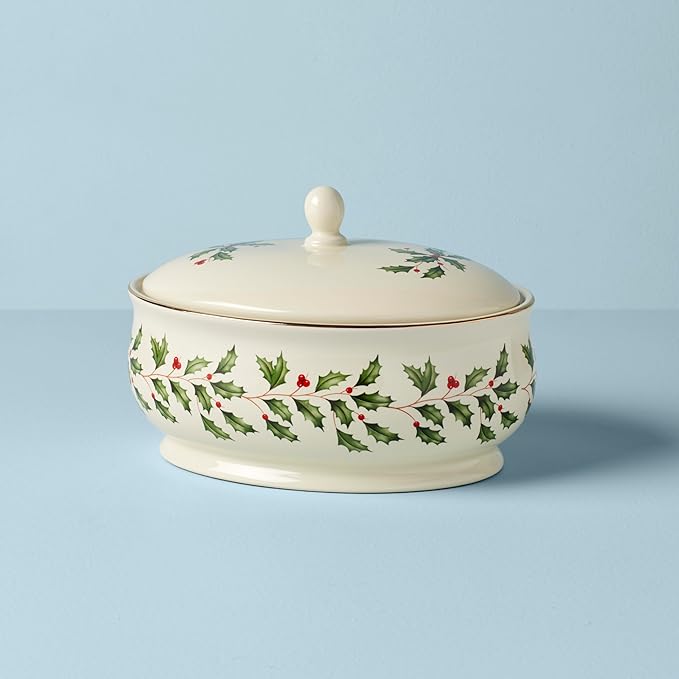 Lenox Holiday Ivory Porcelain Christmas Candy Jar with Lid