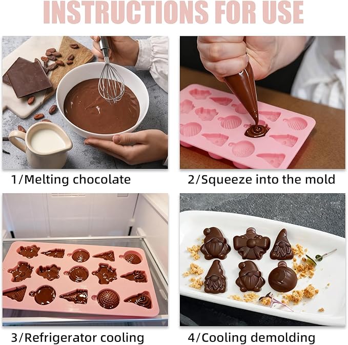 2 Pack Chocolate Molds, Cute Characters Silicone Molds, Chocolate Cake Molds, for Making Chocolate, Candy, Gummy, Jello, Ice, Wax Melts, for Party, A Spooky - Themed Gift, Baking (Christmas Themed)