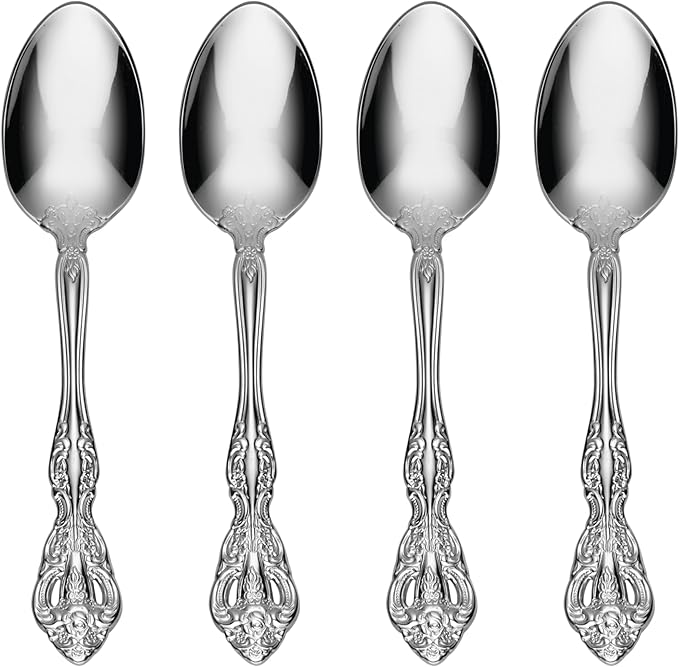 Oneida Michelangelo Fine Flatware Teaspoons, Set of 4, 18/10 Stainless Steel, Silverware Set, Dishwasher Safe