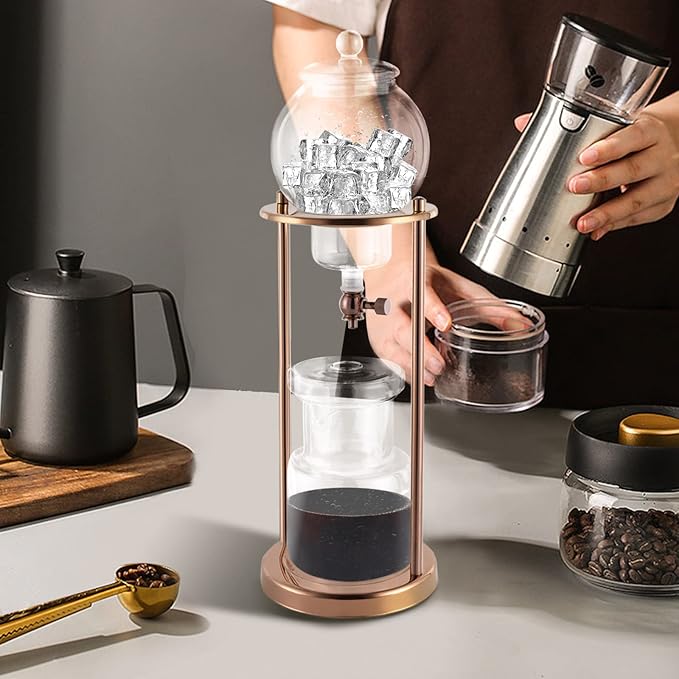 Uphilltool Cold Brew Drip Coffee Maker, 600ml/20.29oz Iced Coffee Brewer Machine Dripper Pot with Measuring Spoon and Stainless Steel Filter for Home Office Coffee Shop
