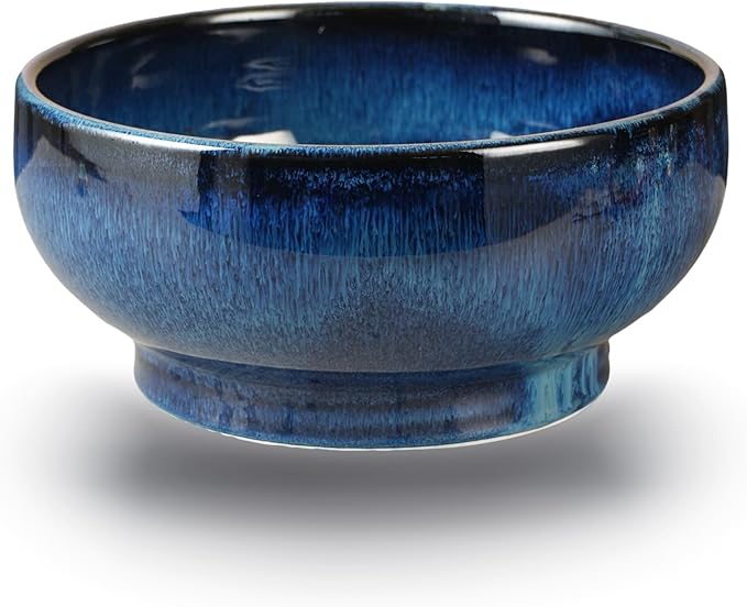 STE-CER Extra Large Salad Bowl,Decorative Fruit Bowl,Kitchen Ceramic Bowl for Fruit & Salad,120 oz Footed Serving Bowl for Entertaining (starry blue)
