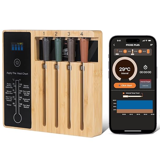 lfcforldx 4-Probe Premium Wireless Meat Thermometer: Perfect for BBQ, Oven, Grill. iOS & Android Apps, Apple Watch & Alexa Ready. Dishwasher Safe.