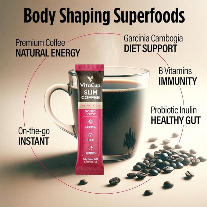 VitaCup Slim Medium Roast Instant Coffee Packets for Diet Support, 72ct
