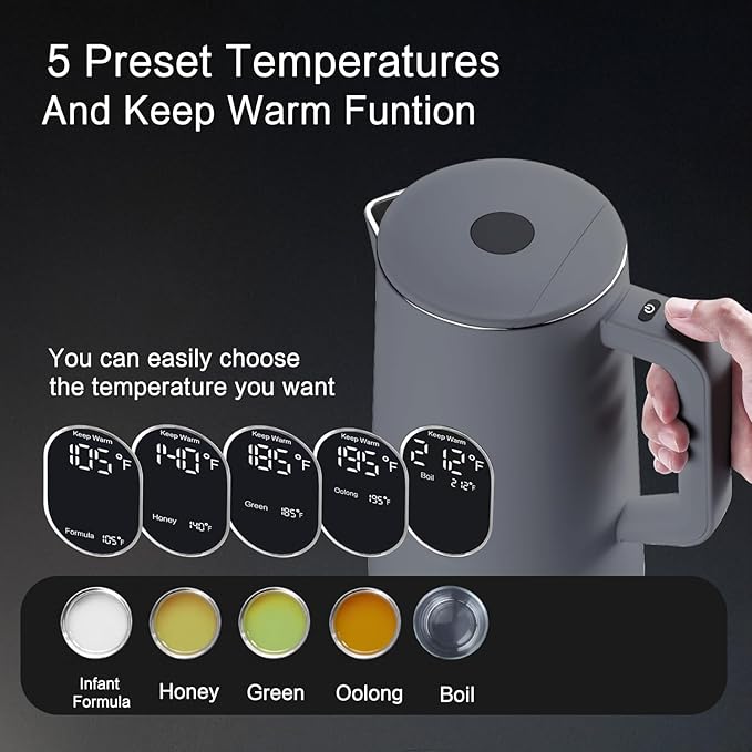 QUAXWELL 1.5L Electric Kettle Temperature Control,Gray