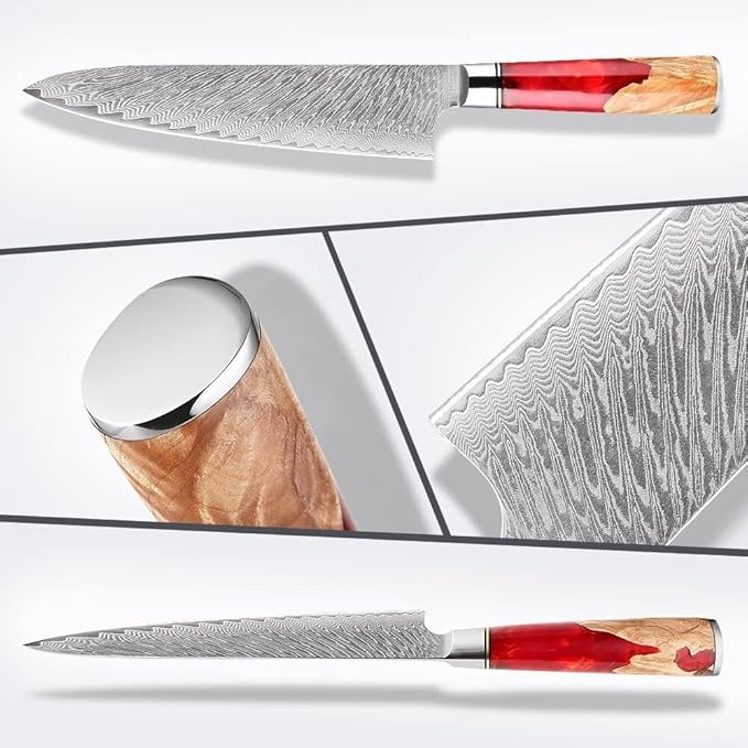 The Epicurean Cook Tidal Red 8pc Razor-Sharp Damascus Knife Set