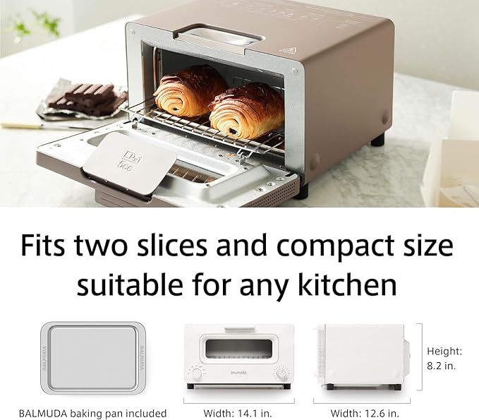 BALMUDA The Toaster | Steam Oven Toaster | Compact Size 14.1" W x 12.6" D x 8.2" H | 5 Cooking Modes: Sandwich Bread, Artisan Bread, Pizza & Pastry, Oven | Baking Pan Included | US Version | Gray