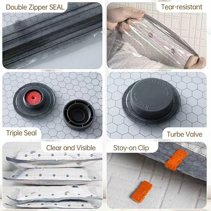 Vacuum Bags for Travel with Wireless Rechargeable Pump, 12 Pack Carry-on Size Compression Packing Seal Bags for Luggage and Suitcase, Space Saver Vacuum Storage Bags for Clothes and Clothing Travel