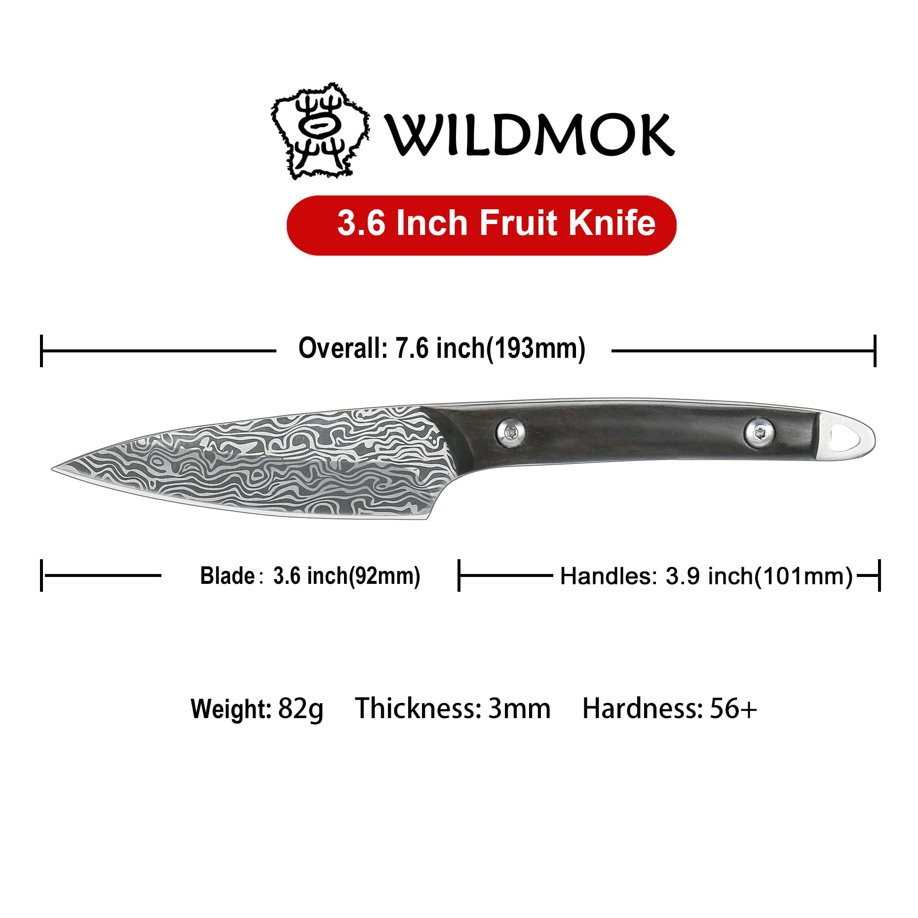 WILDMOK Fruit Knife Carving knives Stainless Steel 3.3 Inch Utility Knife Fruit and Vegetable Cutting Paring Kitchen Knife with Leather Case (B)