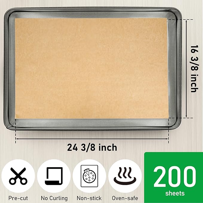 EcoDispose 200 Pcs Non-Stick Parchment Paper Baking Sheets 16-3/8"x24-3/8"