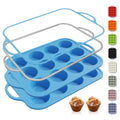2 Packs 12 Cups Silicone Muffin Pan with Metal Reinforced Frame Regular Size Cupcake Pan Tray Egg Bites Silicone Circle Cookie Molds Muffin Tin Tart Pans Baking Sheet Set for Breakfast Sandwiches