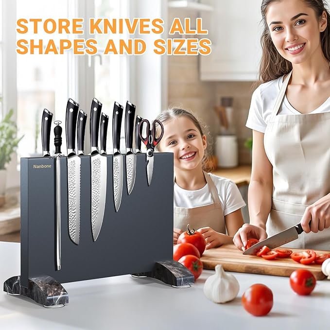 Nanbone Black Magnetic Knife Block Stand Without Knives Black Double Sided Magnetic Knife Holder Rack for Kitchen Counter Stainless Steel Knife Magnetic Strip Display Stand Storage Organizer