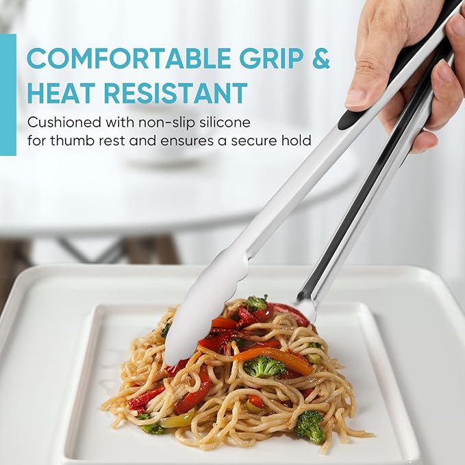 12-Inch Kitchen Tongs for Cooking,Heat-Resistant Stainless Steel Tong,Black