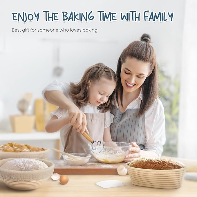 Rorecay Sourdough Starter Kit with 2 Round Banneton Bread Proofing Baskets