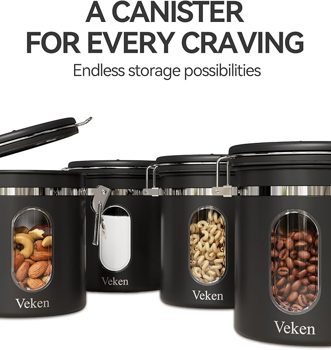 Veken Coffee Canister with Window, Airtight Stainless Steel Container, 16OZ