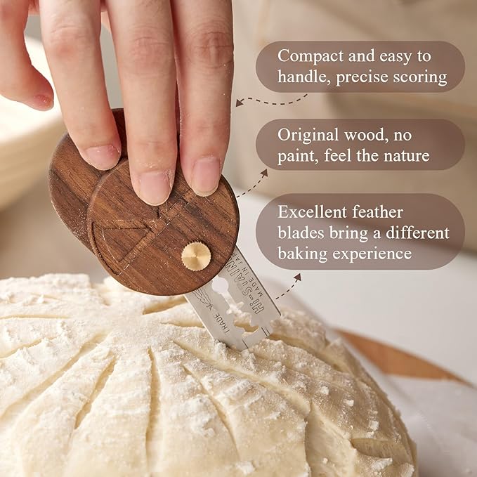 ROCKSHEAT Bread Lame Dough Scoring Tool with 5 Feather Blades, Sourdough Scoring Tool with Storage Box, Scoring Knife for Bread Baking, Dexterous-Cut Series Lame Bread Tool (LUNA)