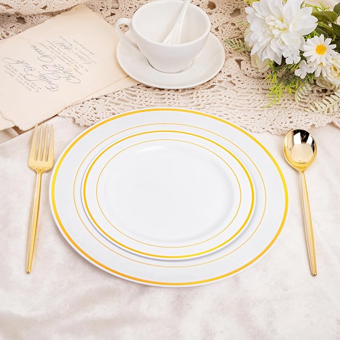 SUT 100PCS Gold Plastic Forks and Spoons Heavy Duty Set, 100 Count, Gold Disposable Flatware, 50 Forks, 50 Spoons for Party