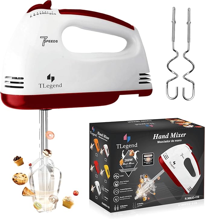 TechnoLegend Hand Mixer Electric Handheld – 7 Speed Ultra Power Electric Mixer Handheld (White)