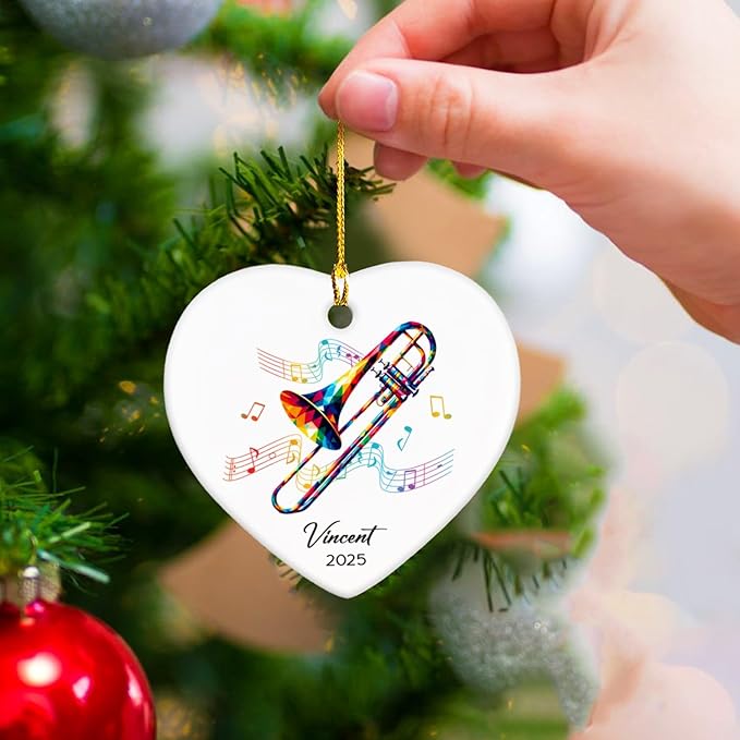 Trombonist Ceramic Ornament 2026, Custom Trombone Musical Christmas Ornament Gifts for Trombonist, Instrumentalist Ornaments Decor, Personalized Name & Year Trombone Lovers Ceramic Keepsake Xmas Tree
