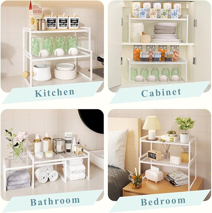 BlisXybion Set of 2 Cabinet Organizers 16.1''W 44 LBS Load Capacity Heavy Duty Kitchen Pantry Shelves Counter Countertop Storage Racks