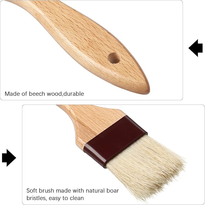 Boao 4 Pcs Pastry Brush, Natural Bristle Basting Brush for Cooking and Baking, BBQ Brushes for Butter, Baster, Oil, Egg, Sauce, Turkey, Grilling, Marinade and Kitchen Food(1, 1.5, 2, 3 Inch)