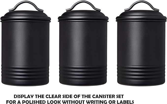 Steelware Central Kitchen Canister Set of 3 Sugar Coffee Tea with lids Food Storage, Black