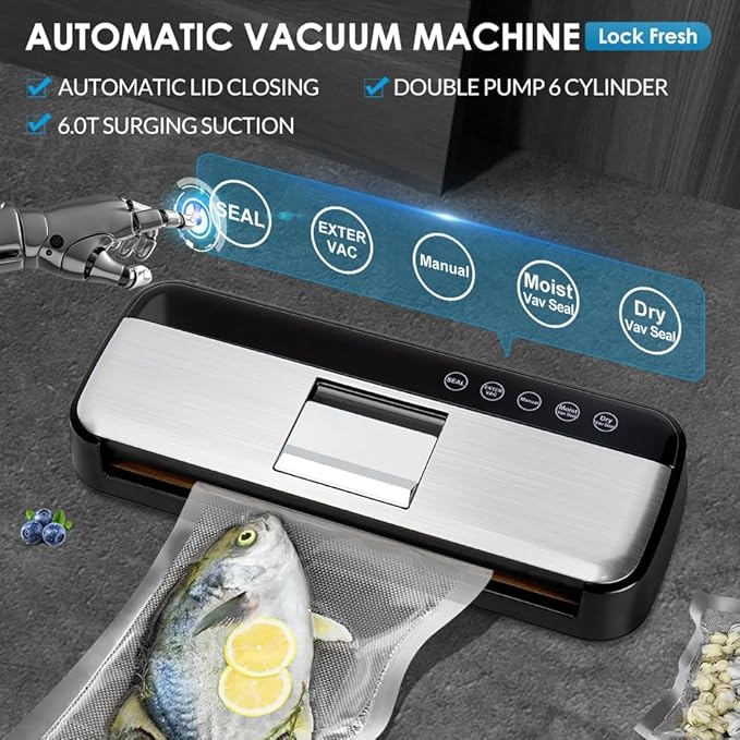 85KPa Vacuum Sealer Machine One-Touch Automatic Food Sealer with 15 Bags
