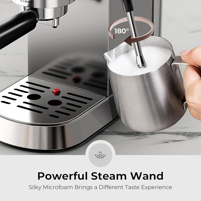 Havato 20 Bar Espresso Machine, Compact Espresso Coffee Maker with Milk Frother for Latte/Cappuccino, Auto Clean/34oz Removable Tank/Auto Shut-Off, Espresso Maker for Home/Office, Stainless Steel