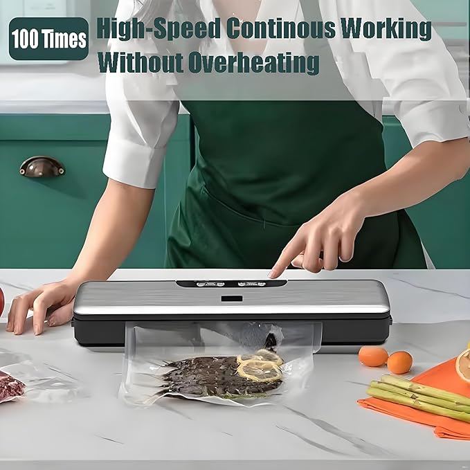 Compact Food Saver Vacuum Sealer Machine 100 Times Consecutive Works | 5mm Sealing Wire | 5 Food Modes | Portable Dry&Moist Multi-Functional Storage with 10 Vacuum Seal Bags