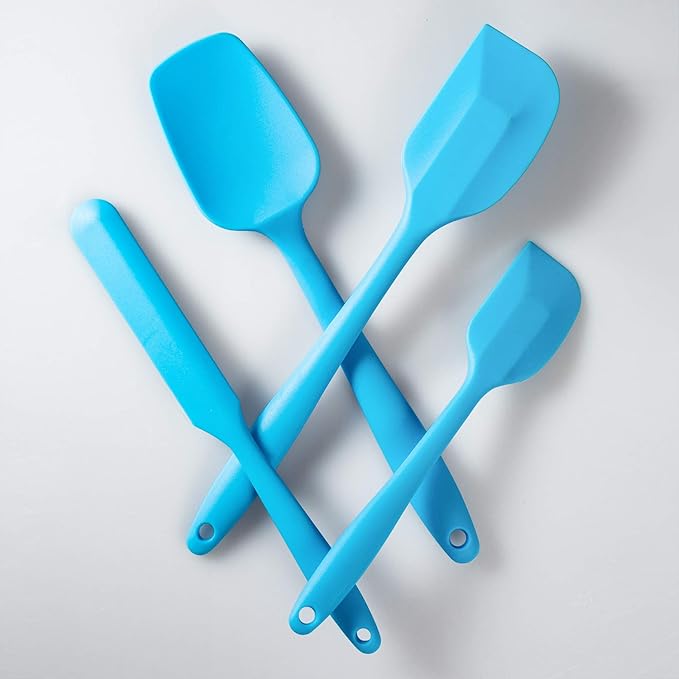 JXWING 4-Piece Silicone Spatula Set with Stainless Steel Core, Blue