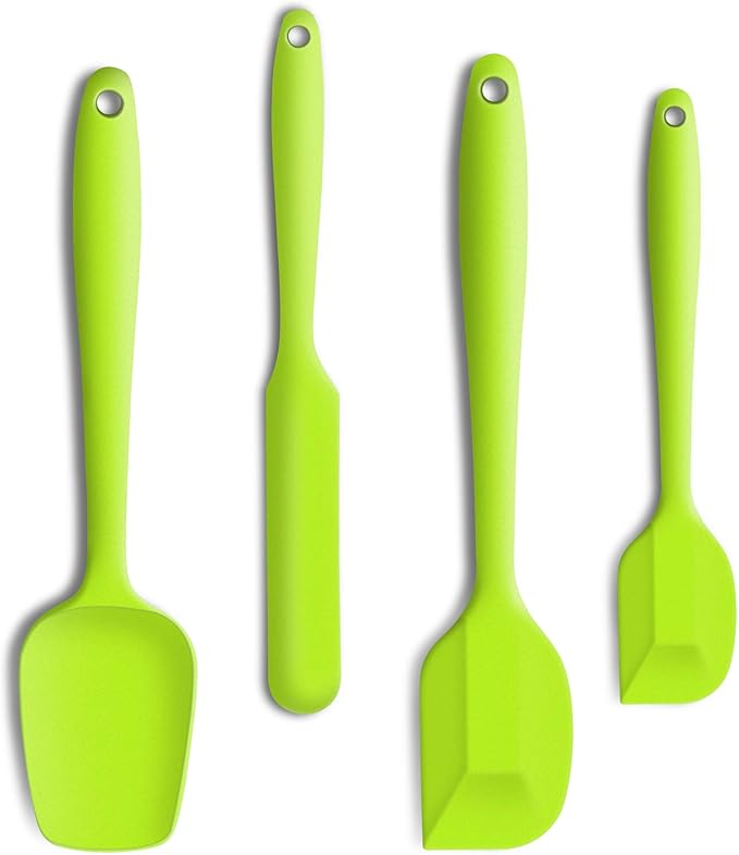 JXWING 4-Piece Silicone Spatula Set with Stainless Steel Core, Green