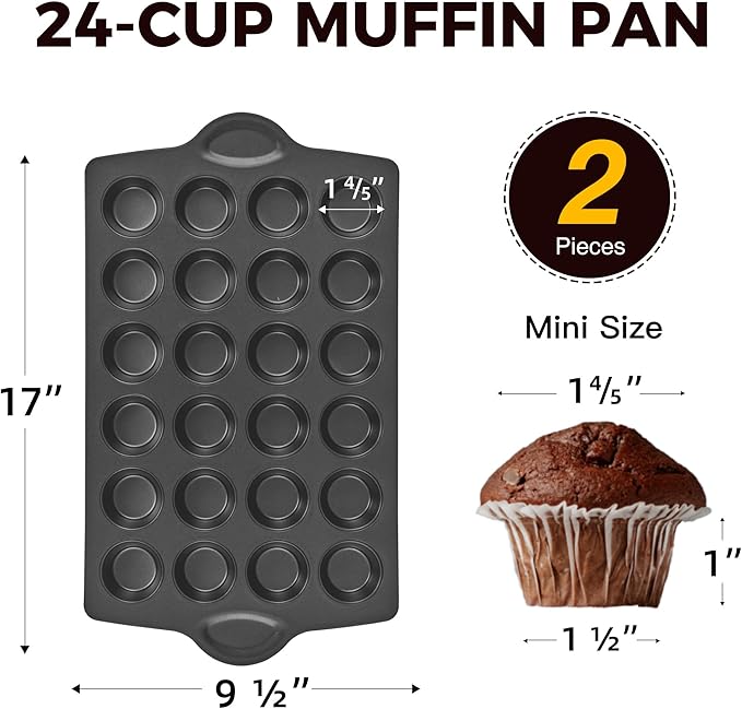 HONGBAKE Mini 24 Muffin & Cupcake Pans with 240 Liners, Nonstick, Non-toxic