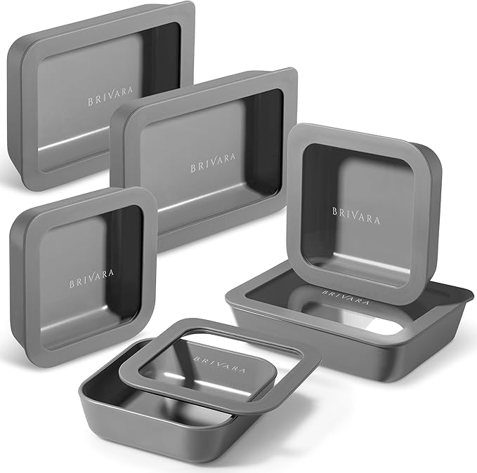 BRIVARA HOME 12-Piece Glass Meal Prep Containers Set with Lids (6 Containers + 6 Lids) | Microwave-Safe Airtight Seal, Oven-Safe Ceramic-Coated Glass | Zero Plastic, No PFAS/PFOA/BPA [Smoke]