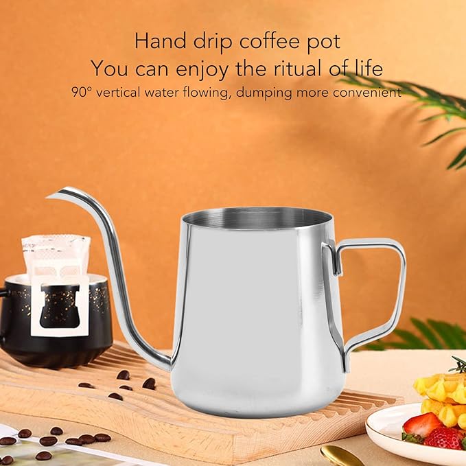 Pour Over Coffee Kettle, 8.5oz Stainless Steel Gooseneck Spout Pour Over Coffee Kettle, Long Narrow Drip Spout Coffee Tea Pots for Pour Over Coffee, Home Brewing, Camping (8.5oz, Silver)